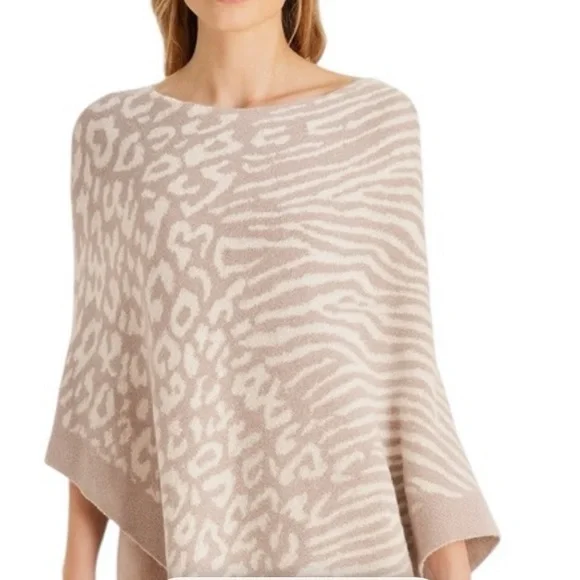 NWT Barefoot Dreams Cozychic Lite Ocean Breeze Poncho - Faded Rose Animal Print - Picture 7 of 7